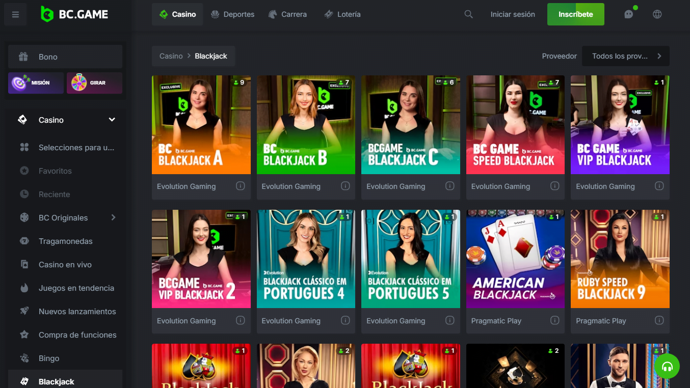 Juegos de Blackjack en BC.Game