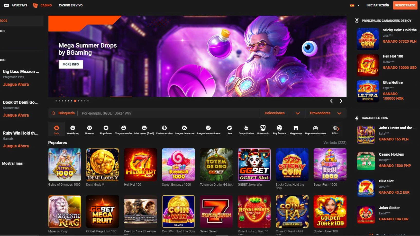 Juegos de casino en GG.Bet