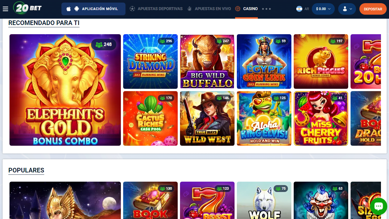 Sección de juegos de 20Bet