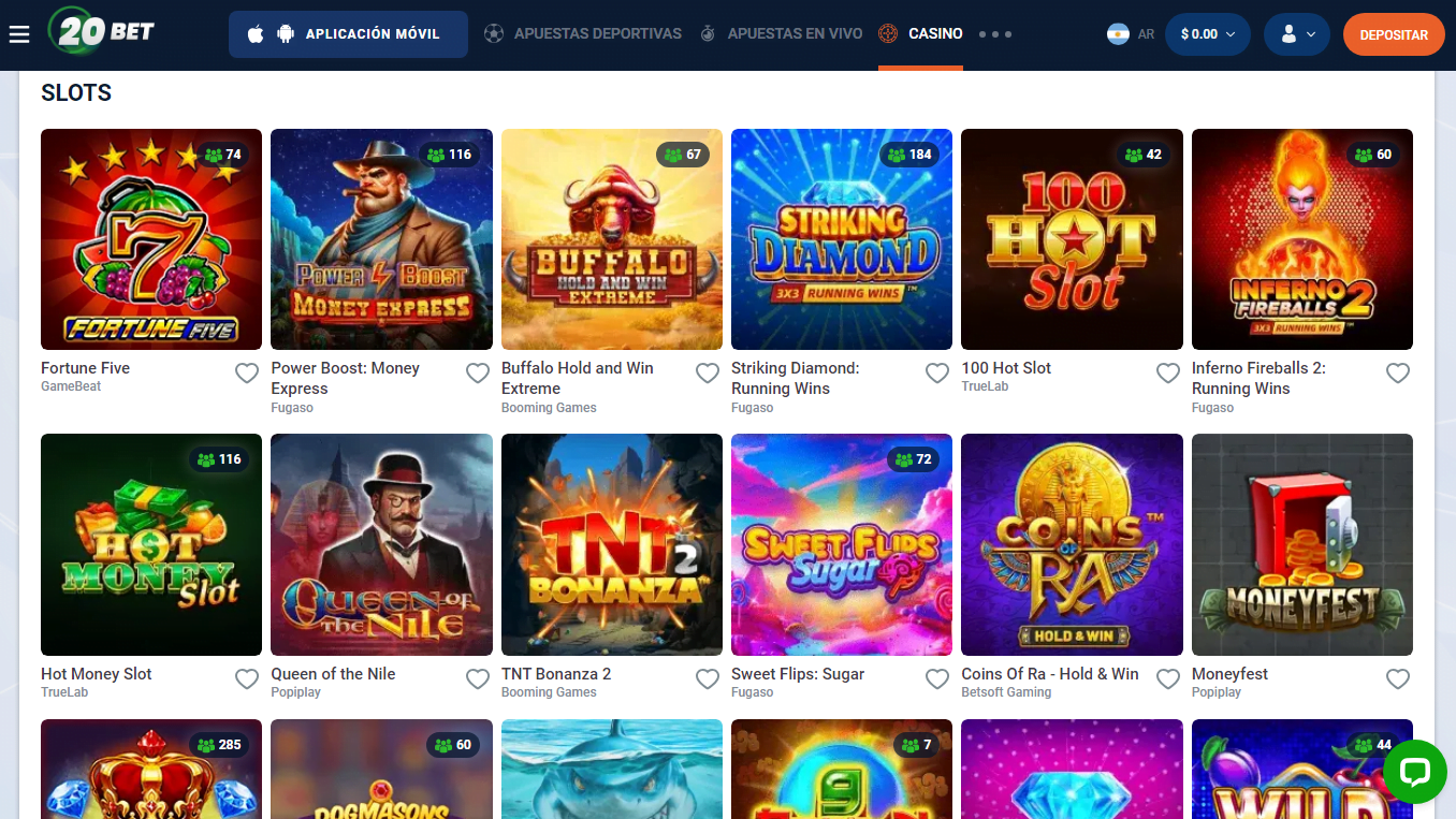 Sección de tragamonedas de 20Bet