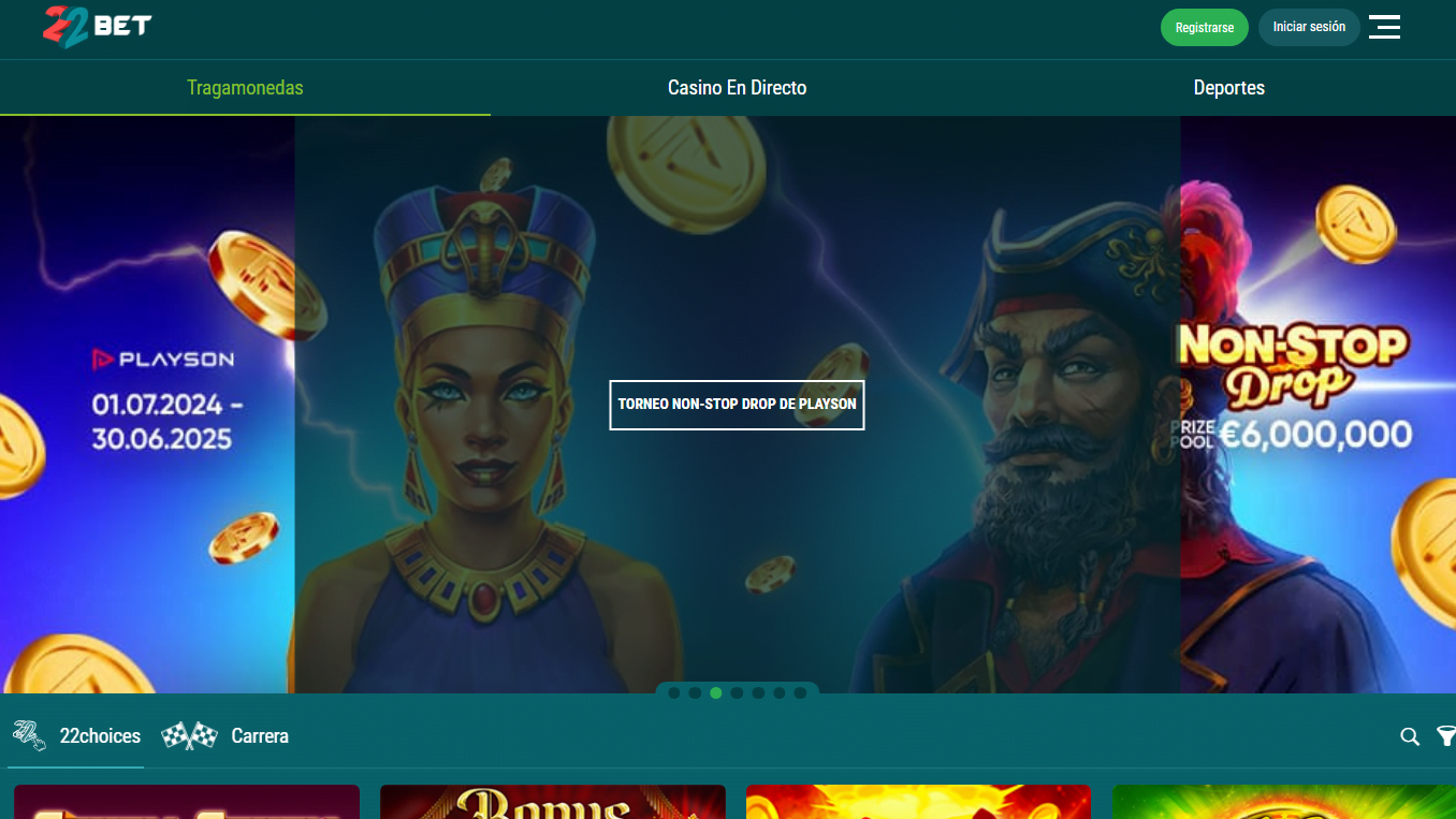 Página de casino de 22Bet
