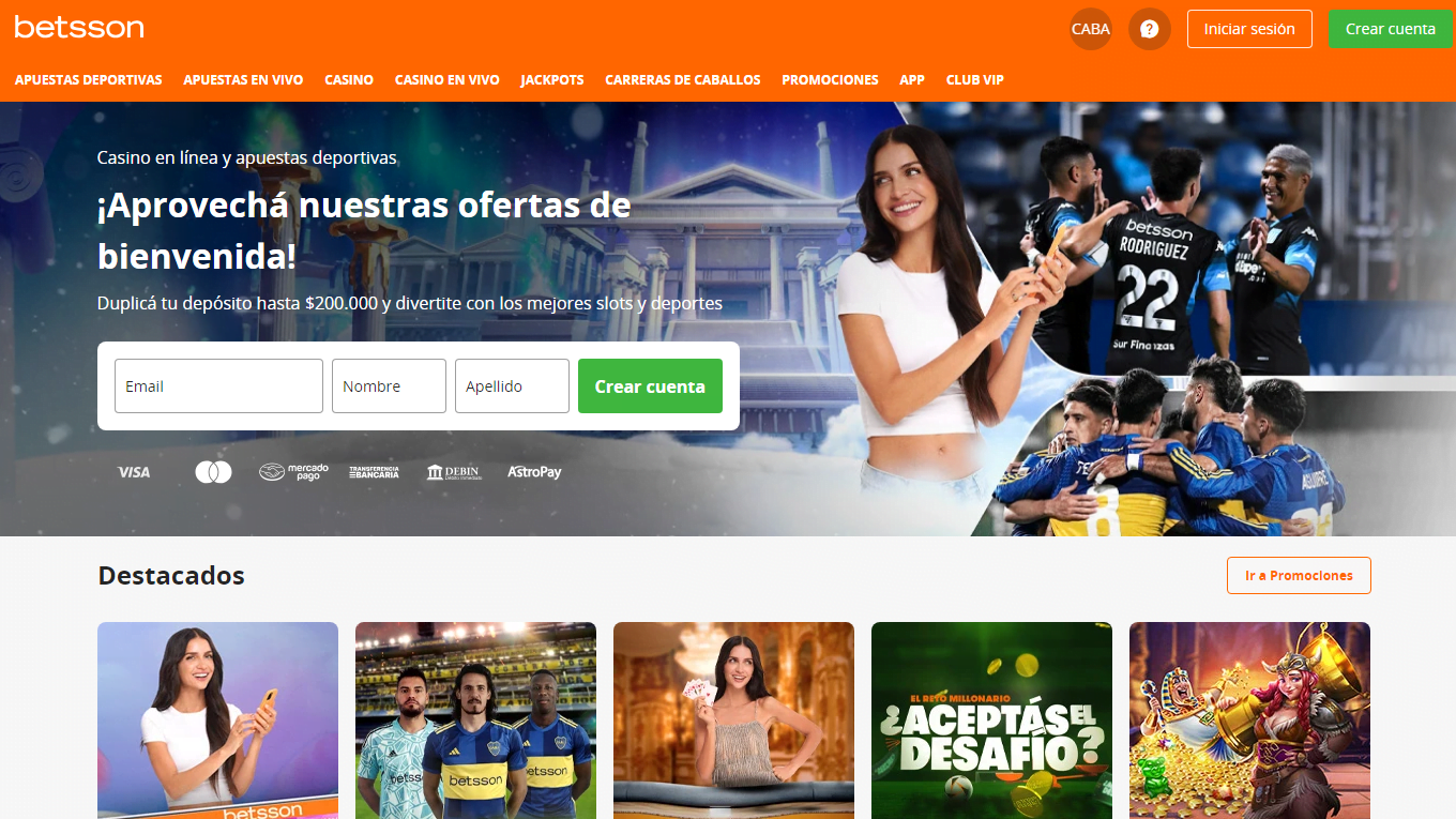 Página de inicio de Betsson CABA