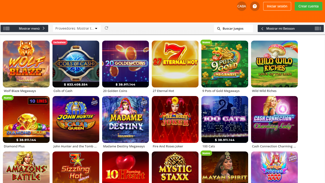 Sección de tragamonedas en Betsson